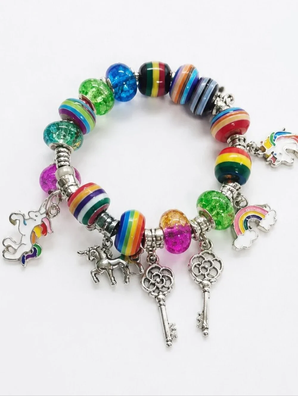 RAINBOW AND CHARM Silver Stretch Bracelet